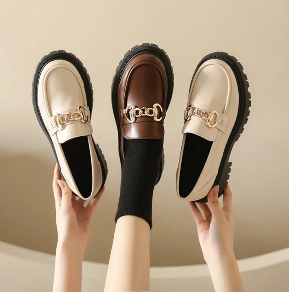 Women's Cow Leather Chunky Platform Loafers