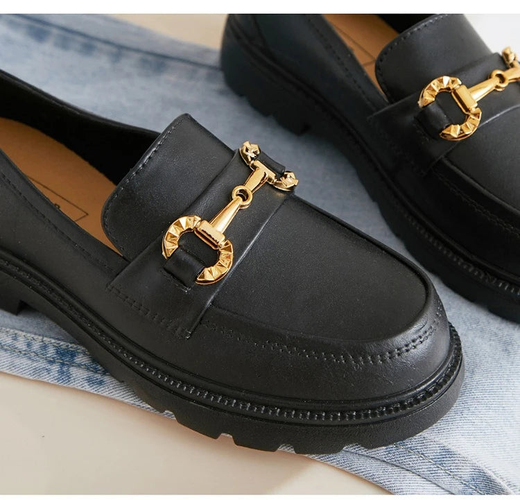 Women's Retro Gold Buckle Loafers