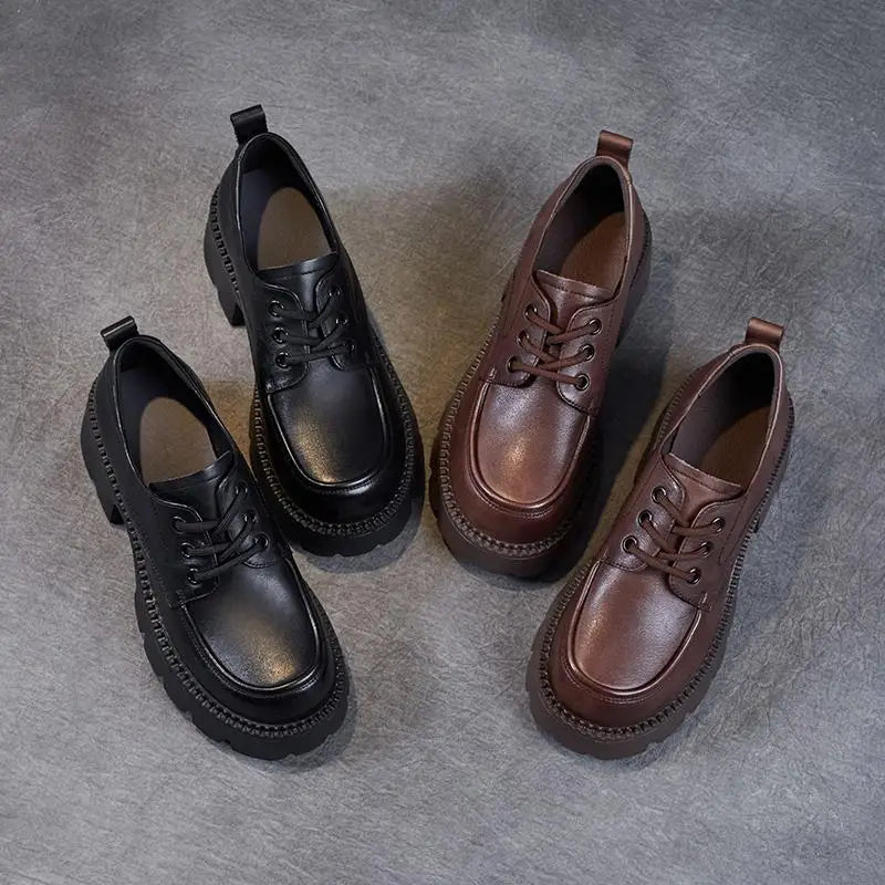 Women's Brown Lace-Up Platform Loafers