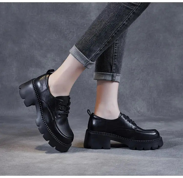 Women's Brown Lace-Up Platform Loafers