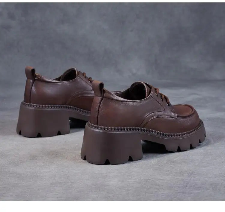 Women's Brown Lace-Up Platform Loafers