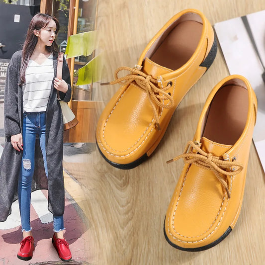Women's Real Leather Flatform Loafers