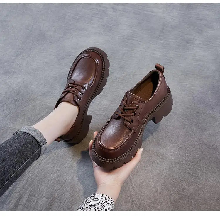 Women's Brown Lace-Up Platform Loafers