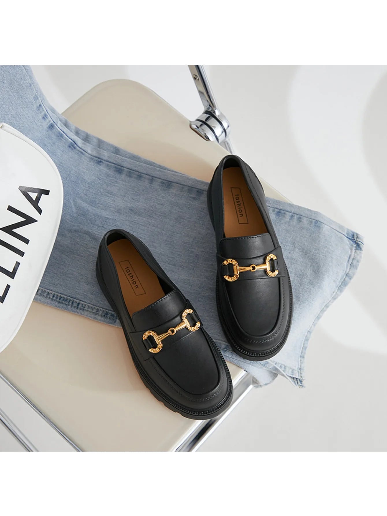 Women's Retro Gold Buckle Loafers