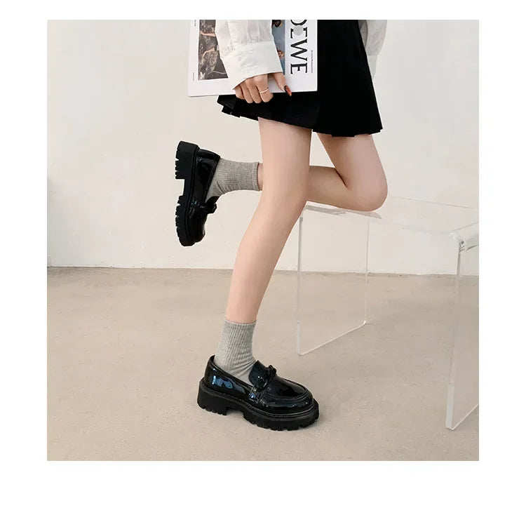 Women's Black Patent Platform Loafers