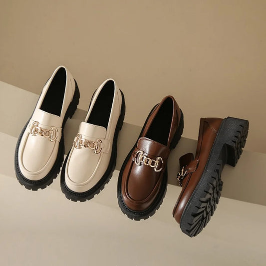 Women's Cow Leather Chunky Platform Loafers