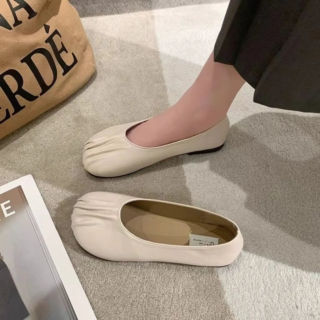 Women's Pleated Toe Leather Loafers