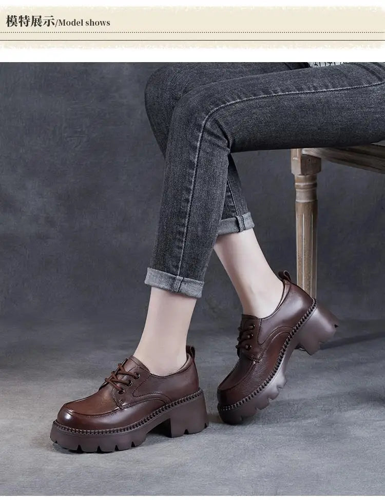 Women's Brown Lace-Up Platform Loafers