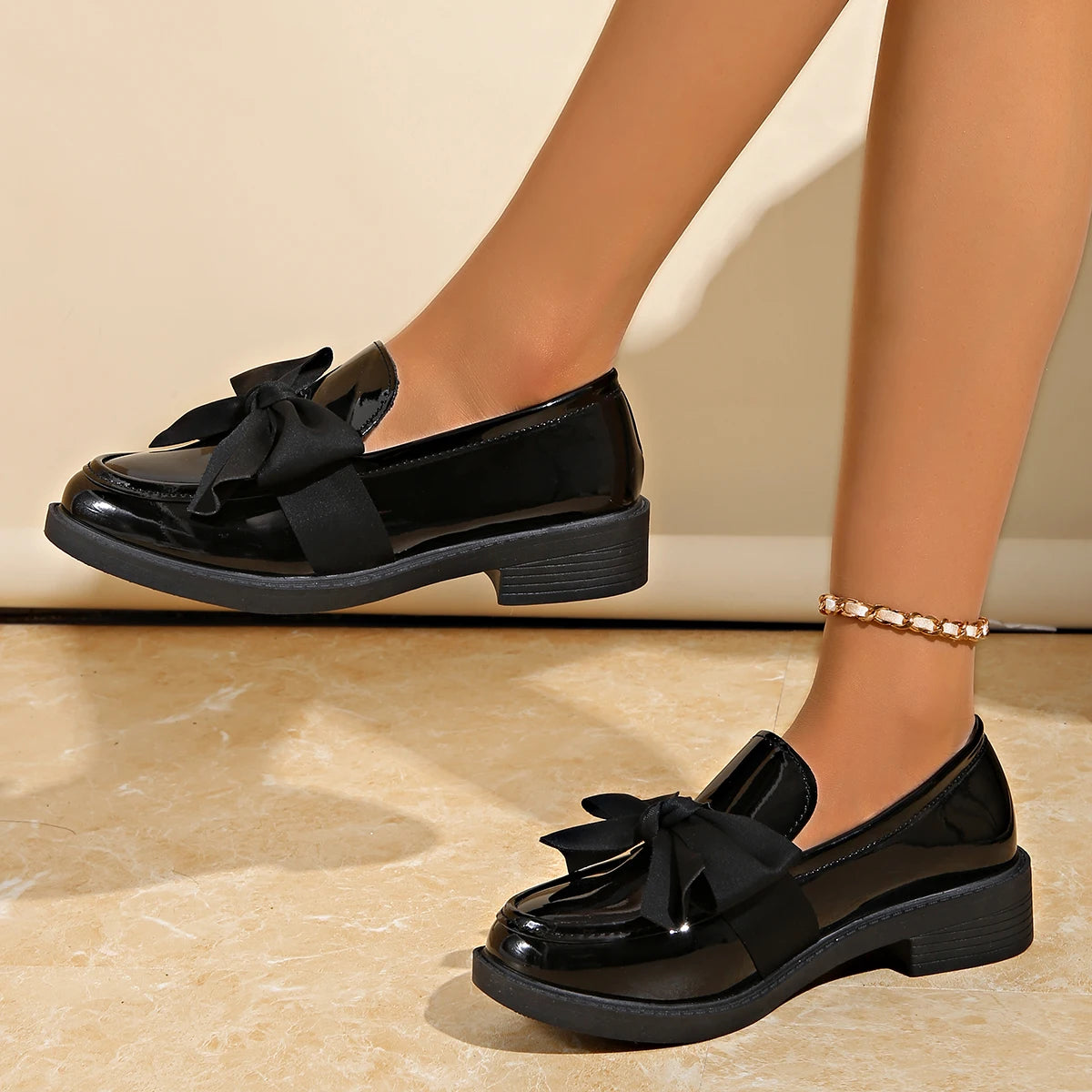 Women's Patent Leather Bow Loafers