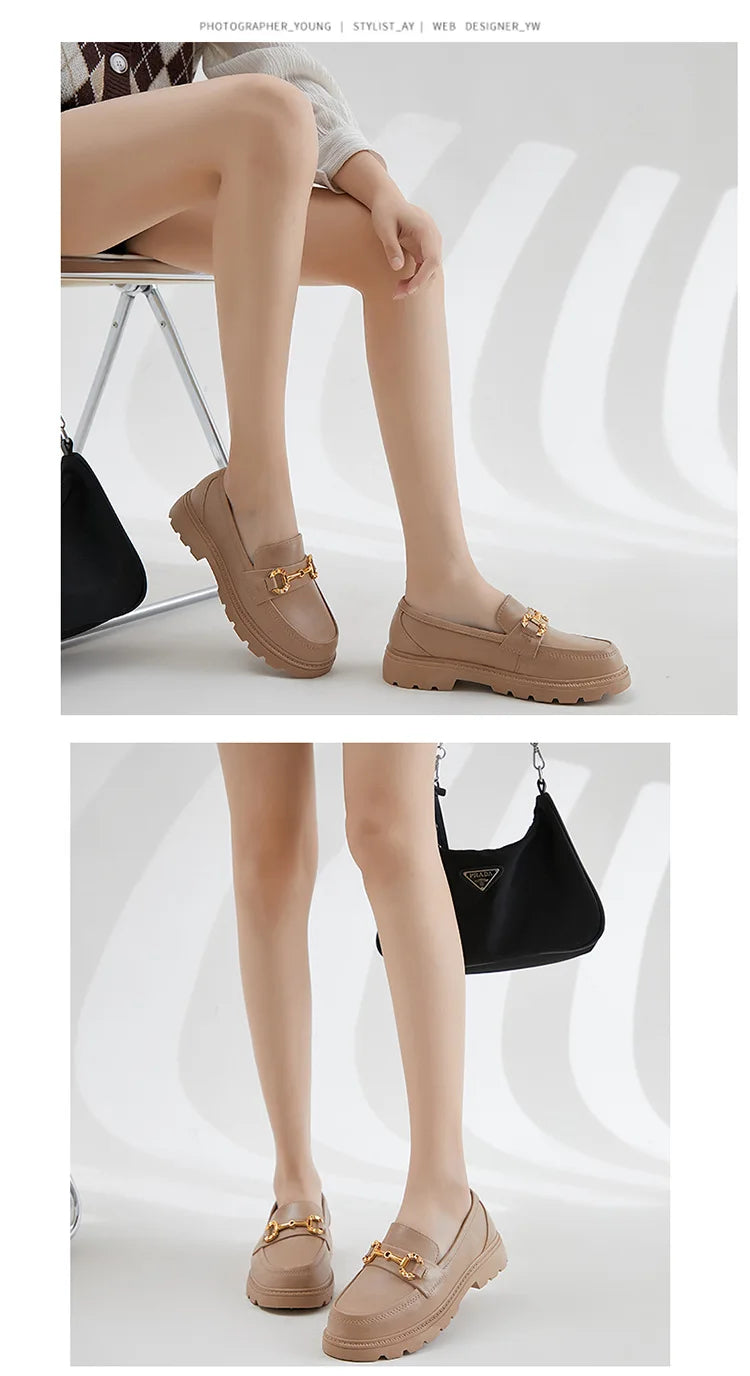 Women's Retro Gold Buckle Loafers