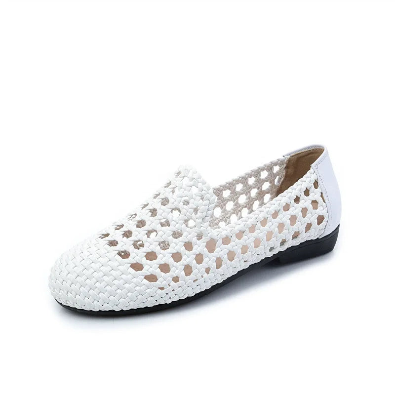 Womens Leather Woven Ballet Flats