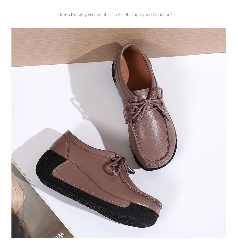 Women's Real Leather Flatform Loafers