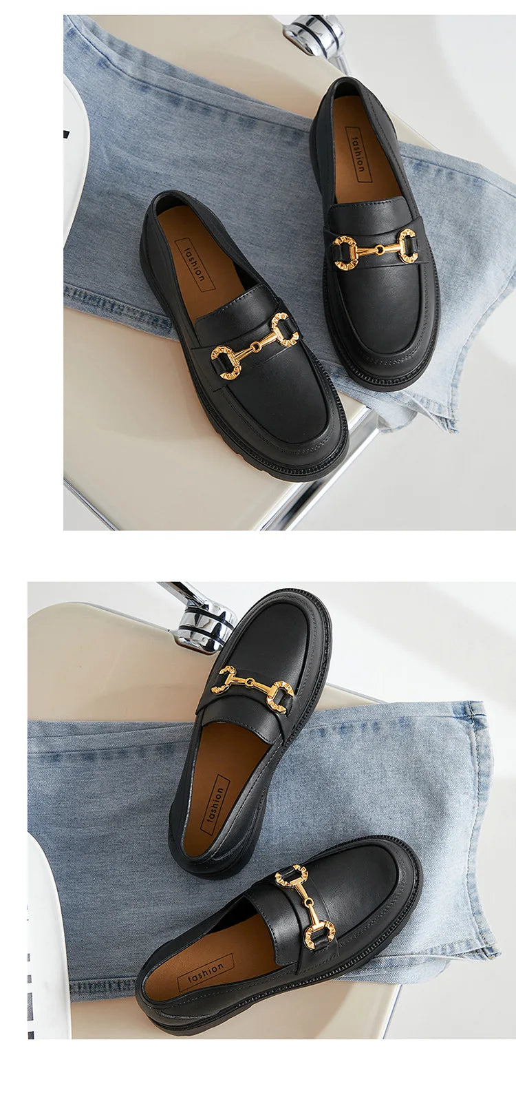 Women's Retro Gold Buckle Loafers