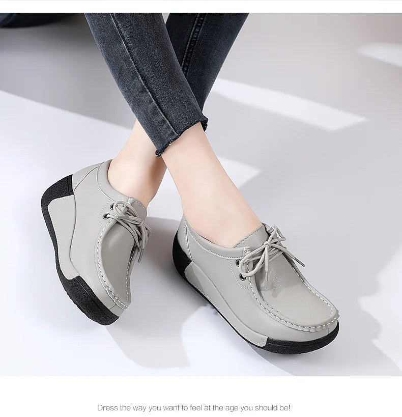 Women's Real Leather Flatform Loafers