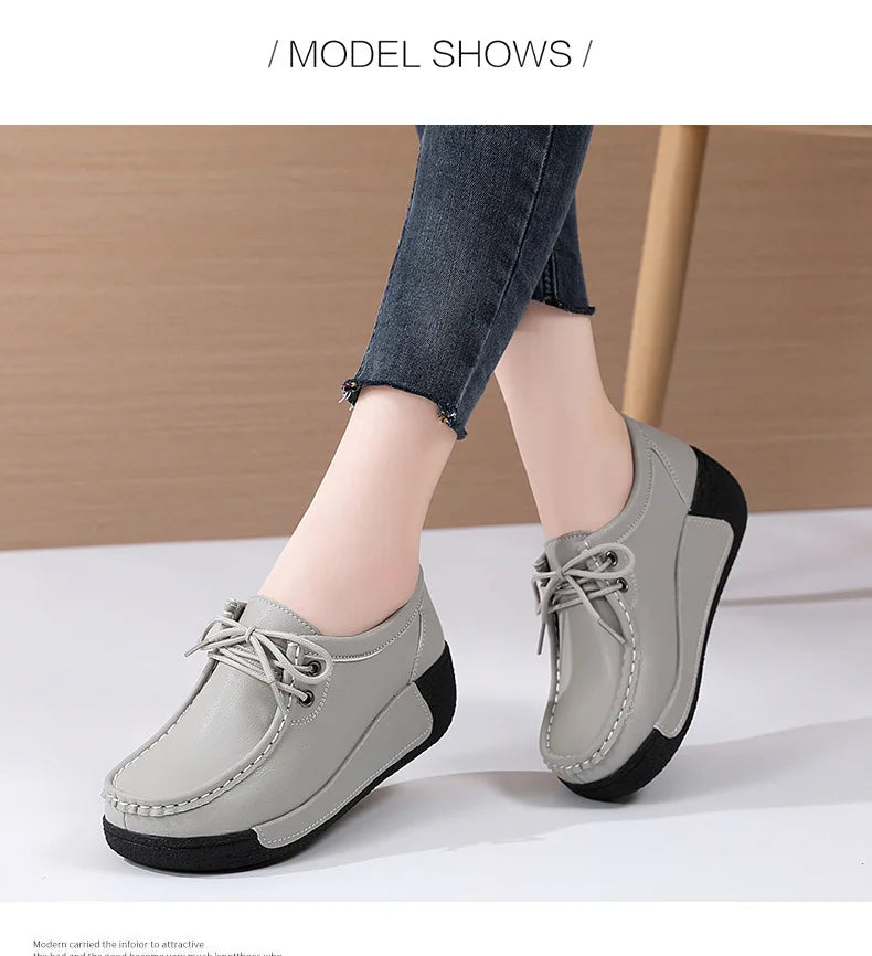Women's Real Leather Flatform Loafers
