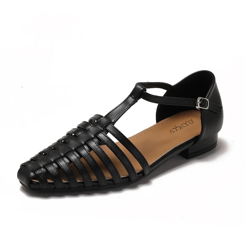 Womens T Bar Woven Ballet Flats close-up view - womens Mary Jane flats UK view 8