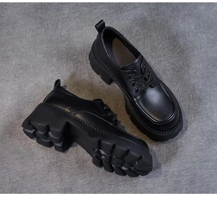 Women's Brown Lace-Up Platform Loafers