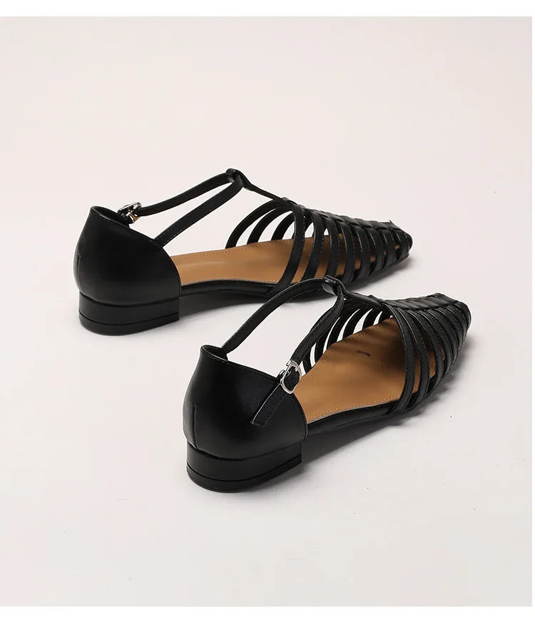 Womens T Bar Woven Ballet Flats front view - womens Mary Jane flats UK view 6