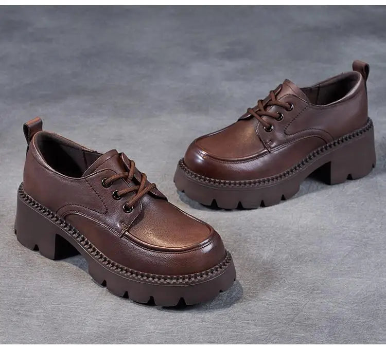 Women's Brown Lace-Up Platform Loafers