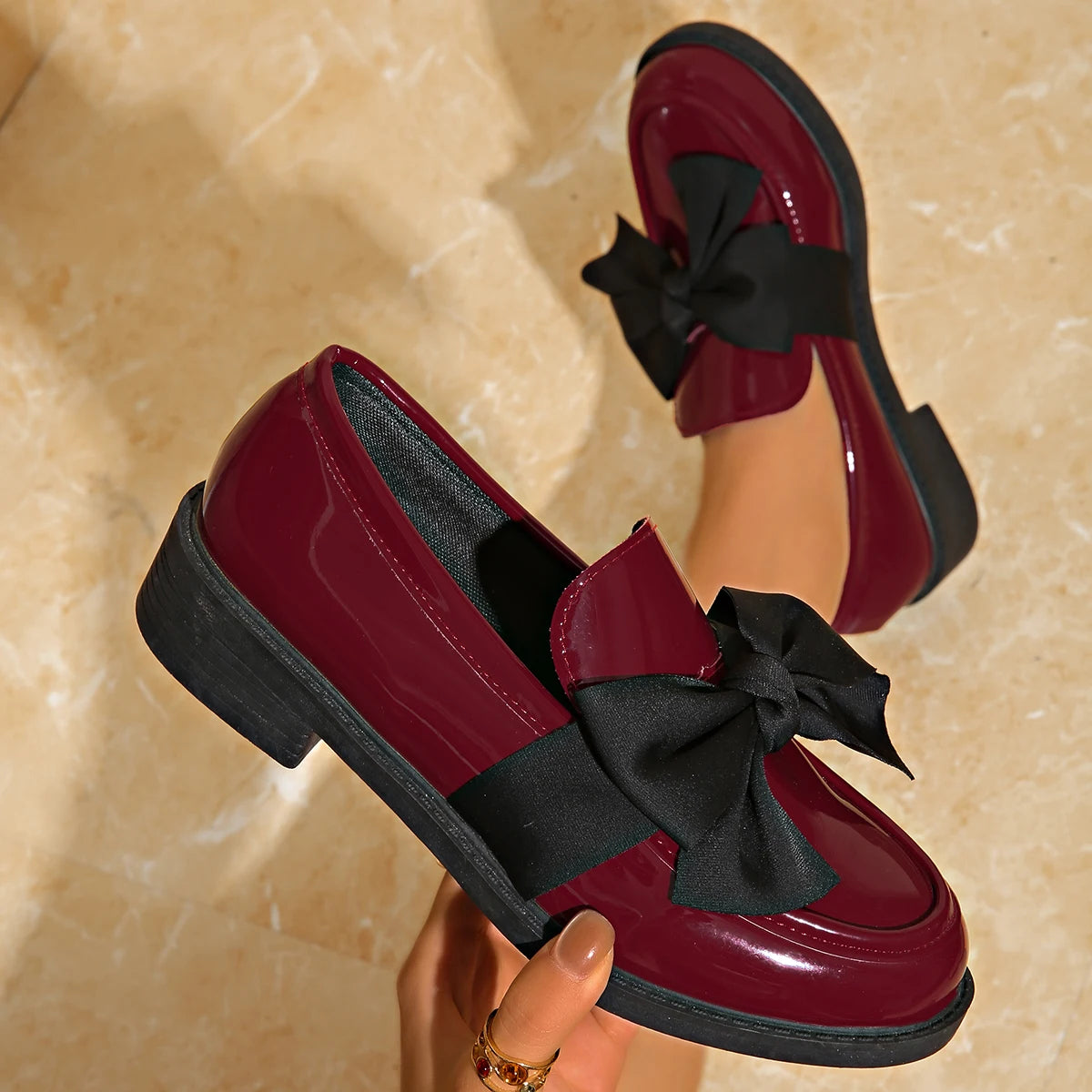 Women's Patent Leather Bow Loafers