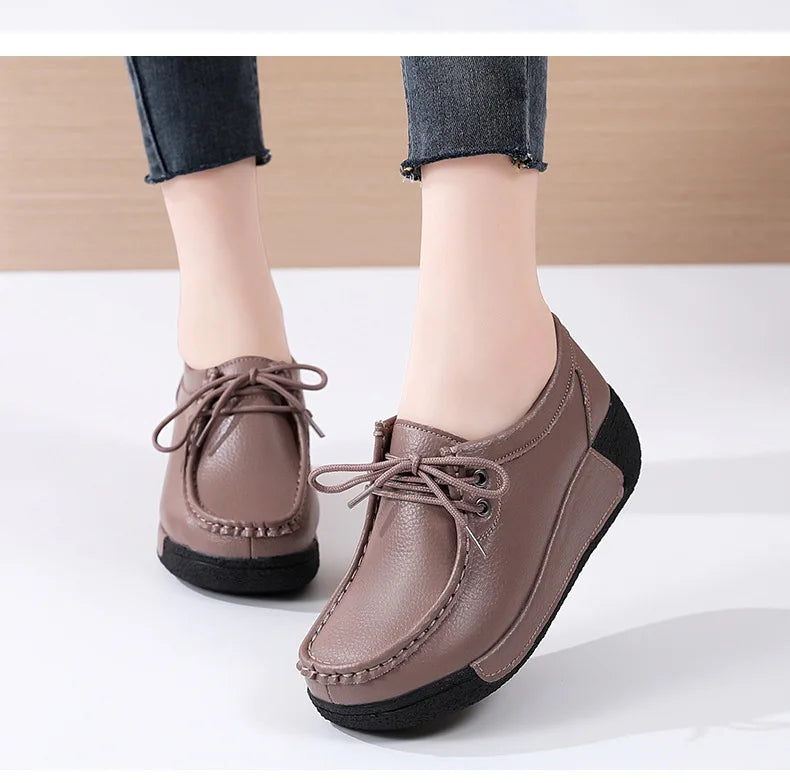 Women's Real Leather Flatform Loafers