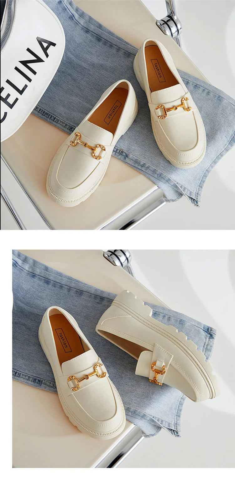 Women's Retro Gold Buckle Loafers