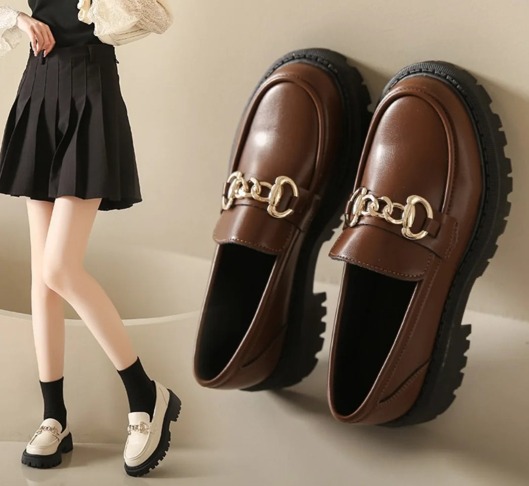 Women's Cow Leather Chunky Platform Loafers