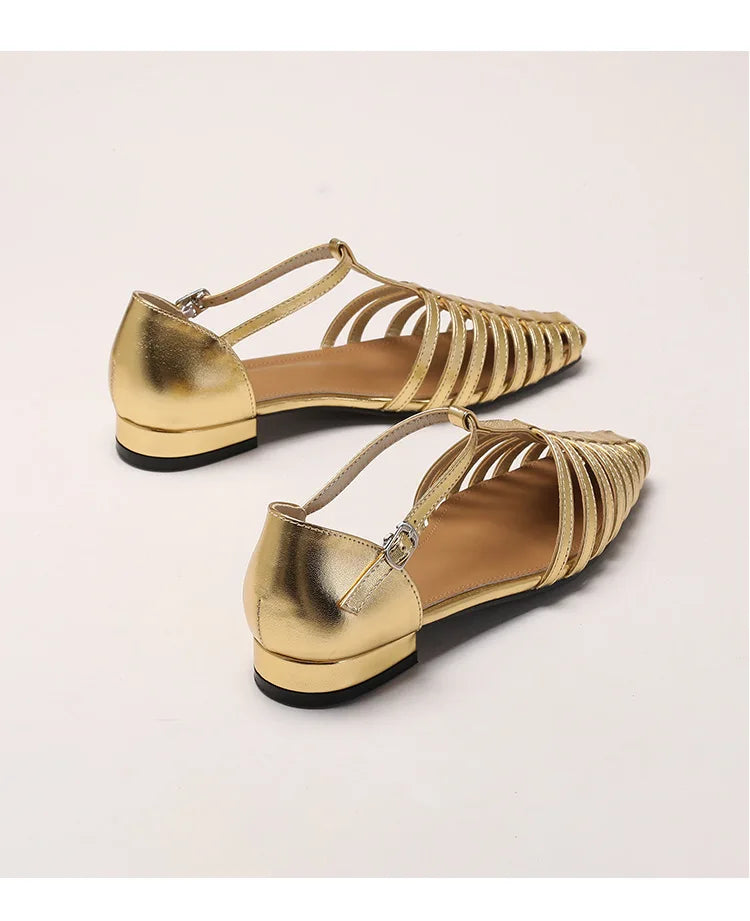 Womens T Bar Woven Ballet Flats front view - womens Mary Jane flats UK view 8