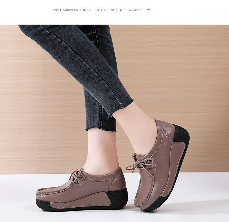 Women's Real Leather Flatform Loafers