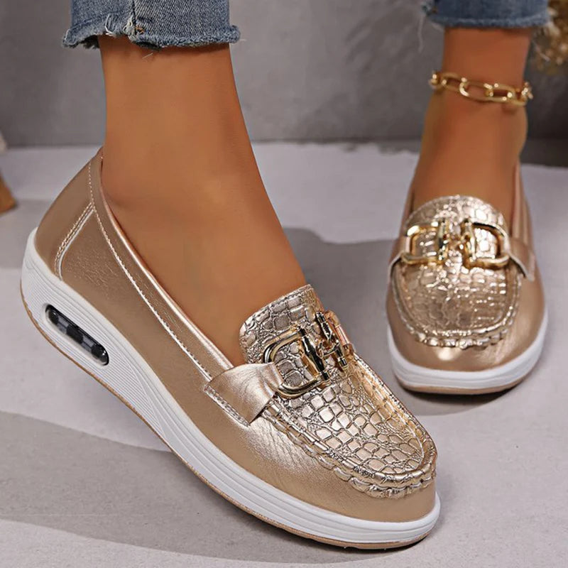 Women's PU Leather Wedge Loafers