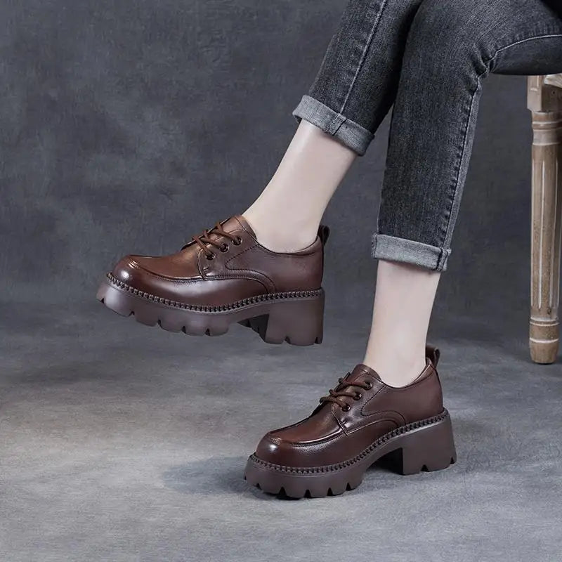 Women's Brown Lace-Up Platform Loafers