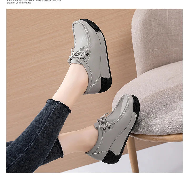 Women's Real Leather Flatform Loafers