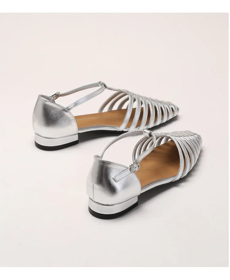 Womens T Bar Woven Ballet Flats close-up view - womens Mary Jane flats UK view 6