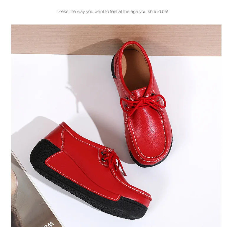 Women's Real Leather Flatform Loafers