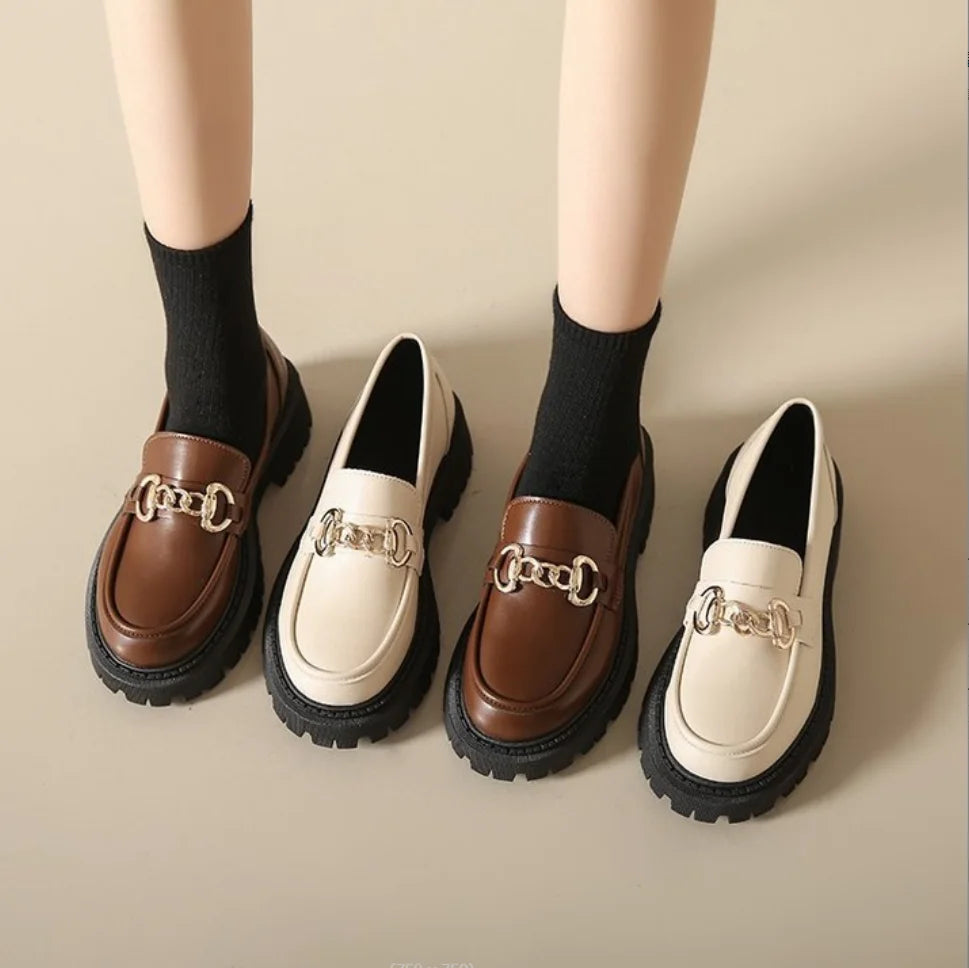 Women's Cow Leather Chunky Platform Loafers