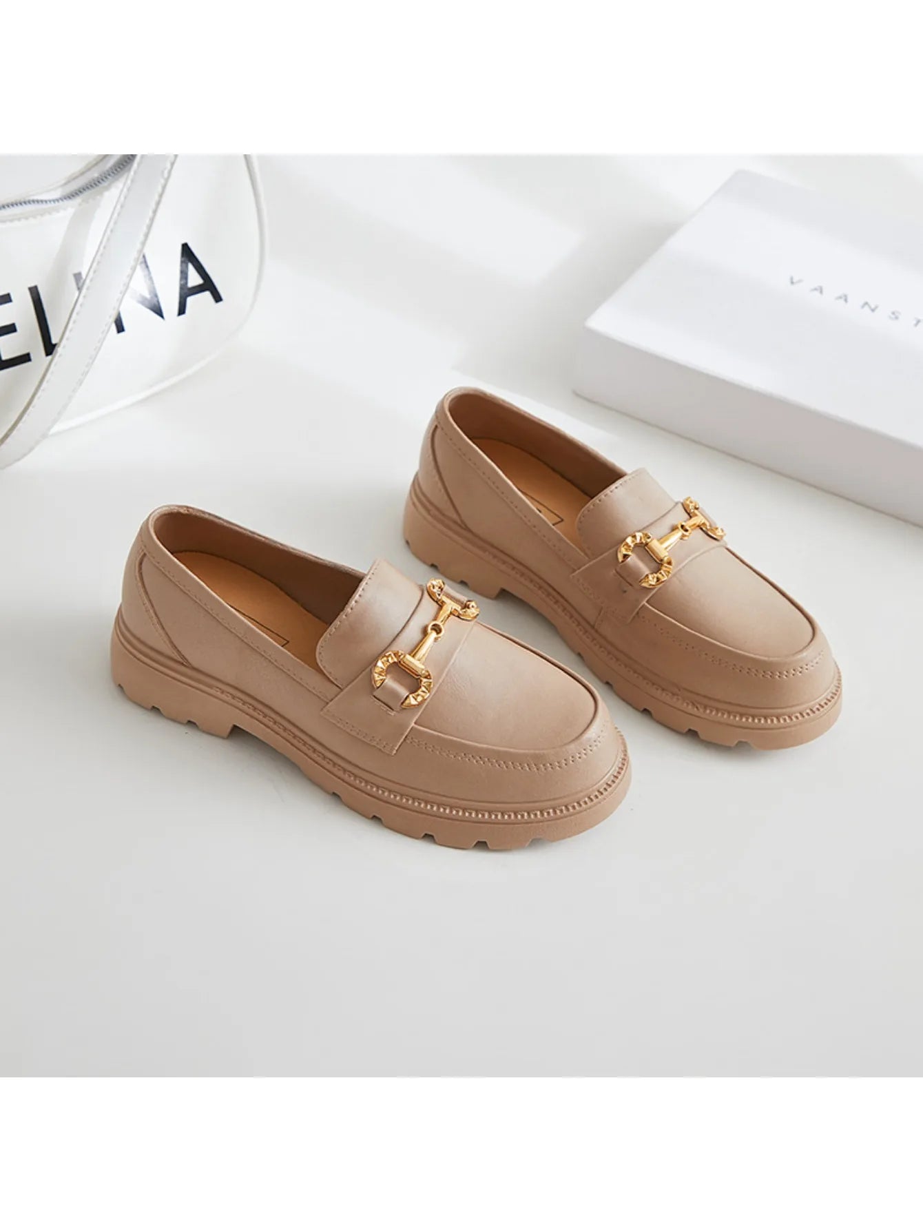 Women's Retro Gold Buckle Loafers