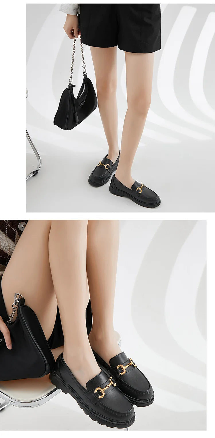 Women's Retro Gold Buckle Loafers