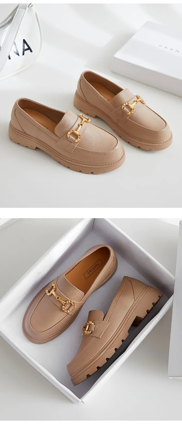 Women's Retro Gold Buckle Loafers