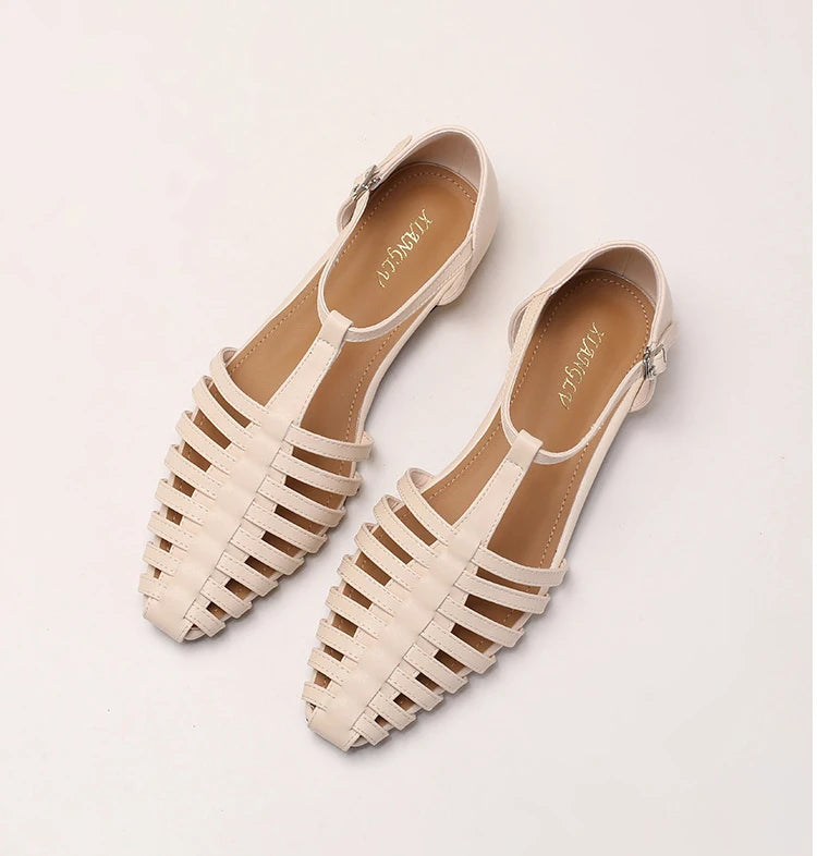 Womens T Bar Woven Ballet Flats side view - womens Mary Jane flats UK view 7