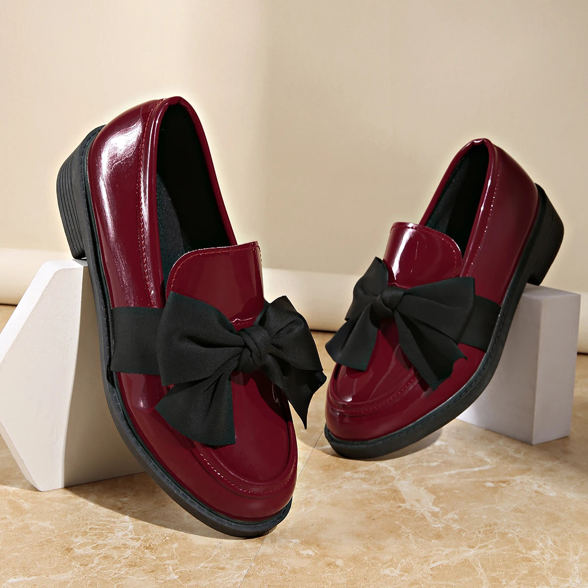 Women's Patent Leather Bow Loafers