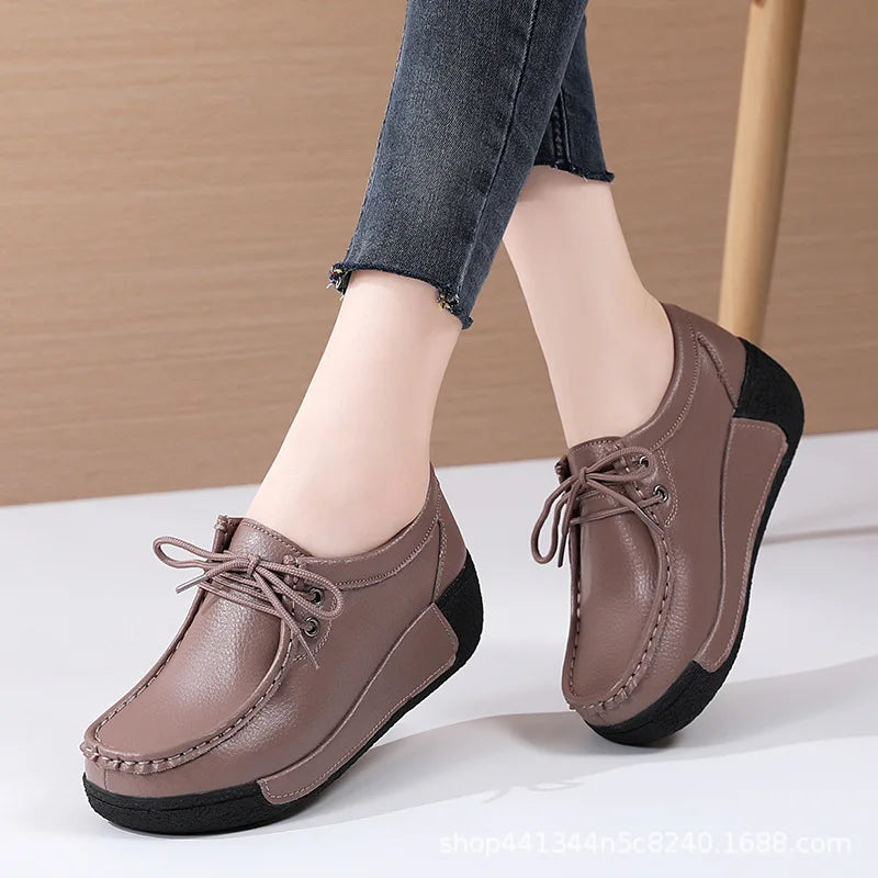 Women's Real Leather Flatform Loafers