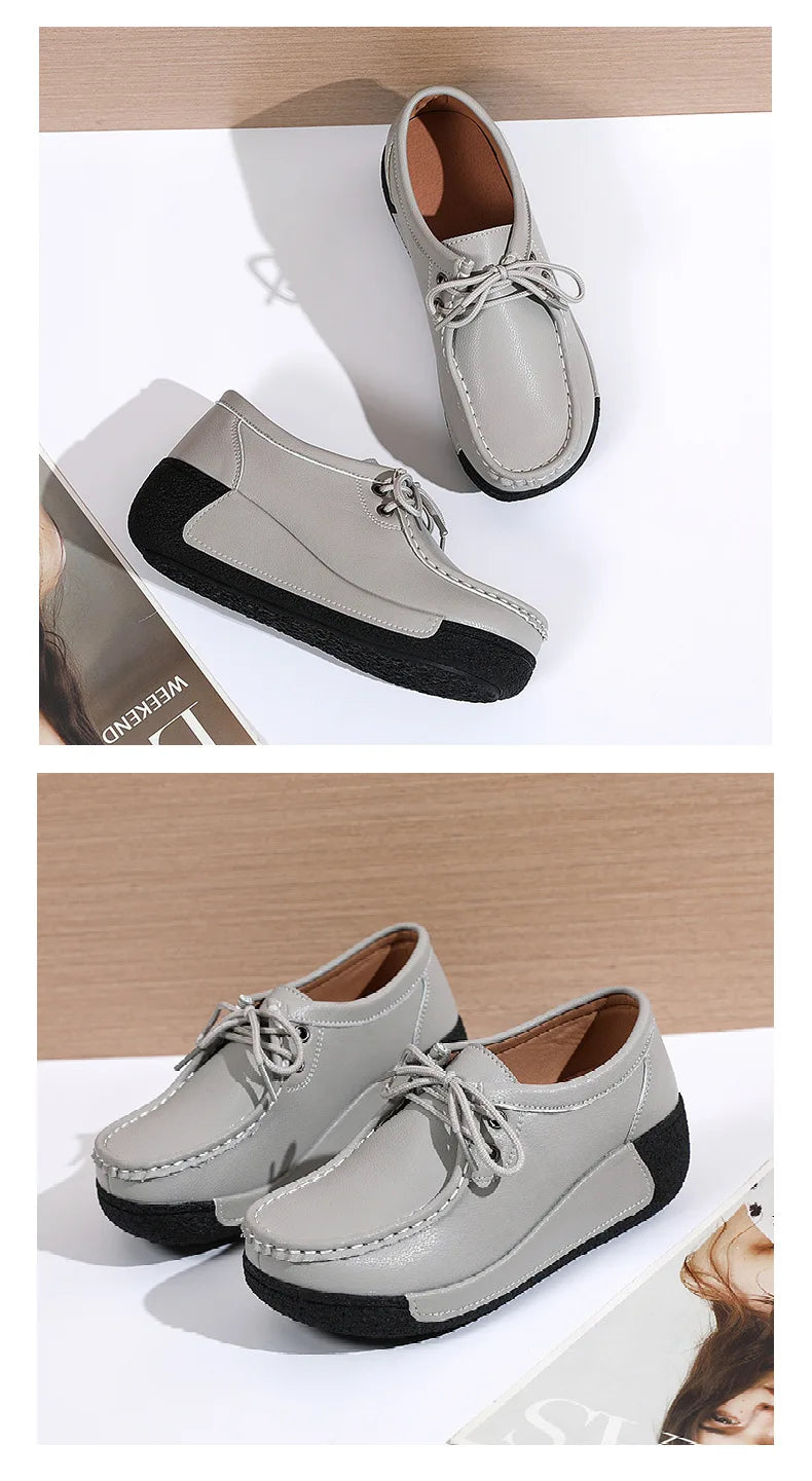 Women's Real Leather Flatform Loafers