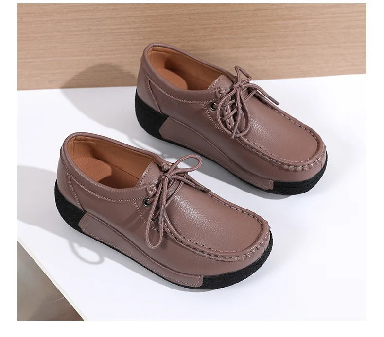 Women's Real Leather Flatform Loafers