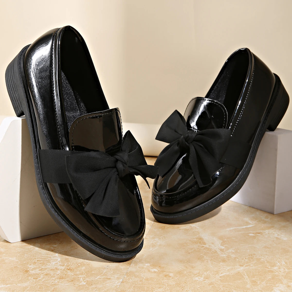 Women's Patent Leather Bow Loafers
