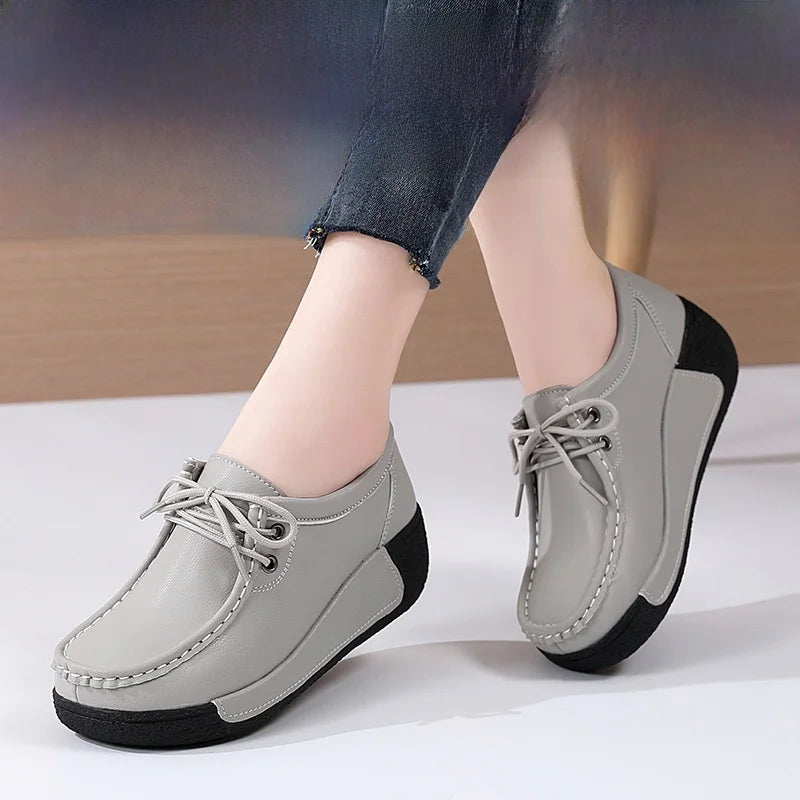 Women's Real Leather Flatform Loafers