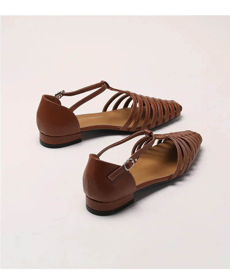 Womens T Bar Woven Ballet Flats close-up view - womens Mary Jane flats UK view 7