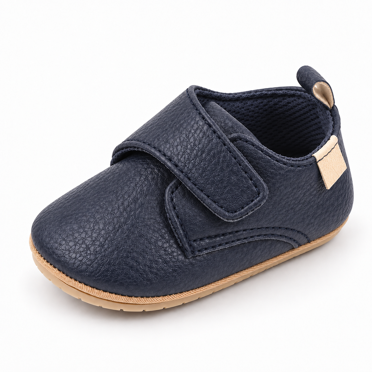 Baby Velcro First Walker Shoes Navy - chaussures premiers pas bebe bleu marine avec velcro, bout rond et semelle souple