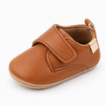 Baby Velcro First Walker Shoes Tan - chaussures premiers pas bebe tan en cuir texture avec scratch, semelle souple et bout rond