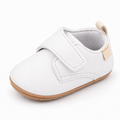 Baby Velcro First Walker Shoes White - chaussures premiers pas bebe blanches avec scratch, semelle beige souple et cuir texture