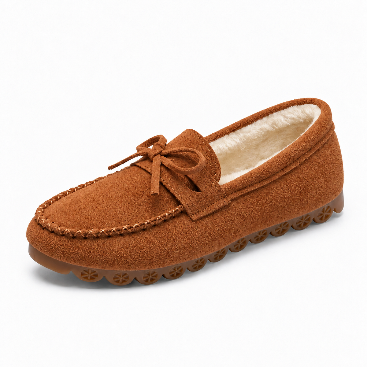 Womens Fur Lined Moccasin Loafers front view - cosy moccasin loafers UK